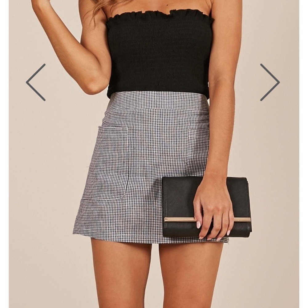 NWT Showpo Lean on Me Skirt- Black Gingham